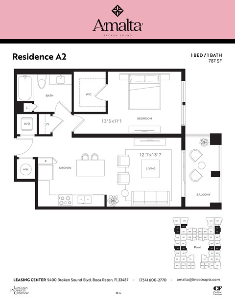 A floor plan for a one bedroom apartment with a balcony.